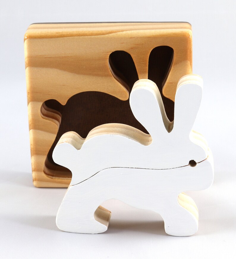 Wood Puzzle Bunny Rabbit, Handmade from Select Grade Hardwood and Hand Painted Animal Puzzle From My Puzzle Pals Collection