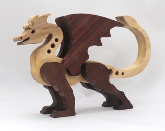 Handmade Wooden Dragon Figurine: Fantasy Creature Home Decor