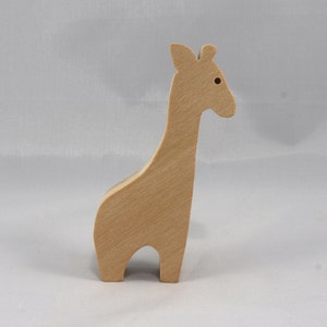 Handmade wooden giraffe cutout, unfinished, ready to paint, and freestanding. Perfect for a young child's imaginative play, stacking, or crafting.
