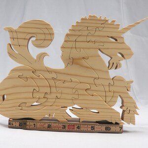 Handmade Wood Fantasy Animal Puzzle of a Unicorn, Finished with a Custom Blend of Oils and Waxes