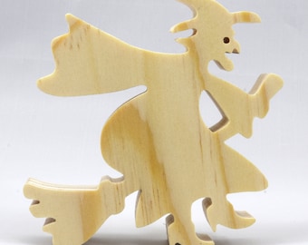 Halloween Witch On A Broom Cutout Unfinished Wood Paintable for Crafts, Toys, or Decoration