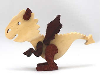 Wooden Baby Dragon Figurine: Mythical Fantasy Animal Decor