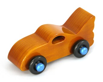 Handmade Wood Toy Car Finished with Amber Shellac, Black, and Metallic Sapphire Blue Acrylic Paint, Play Pal Collection Bat Car 560136836