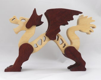 Wooden Dragon Figurine: Mythical Fantasy Animal Decor
