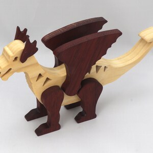 Handmade Wood Dragon Fantasy Animal Figurine Made From Select Grade Contrasting Hardwoods And Finished With A Custom Blend Of Oils and Waxes