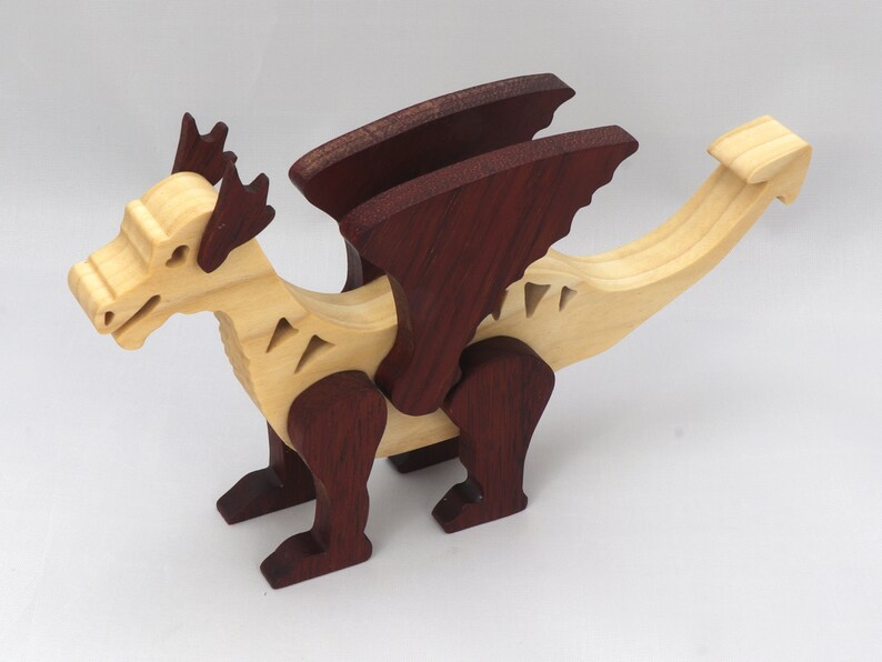 Handmade Wood Dragon Fantasy Animal Figurine Made From Select Grade Contrasting Hardwoods And Finished With A Custom Blend Of Oils and Waxes