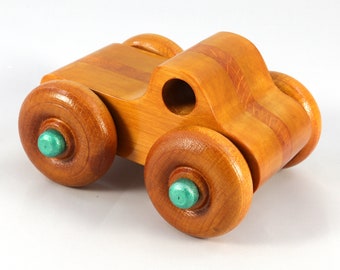 Handmade Wooden Monster Truck Toy, Amber Shellac Finish