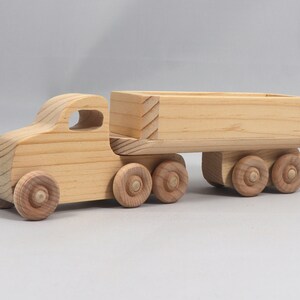 Handmade Wood Toy Semi Tractor Trailer Truck Crafted from Unfinished Bare Wood From My Play Pal Collection