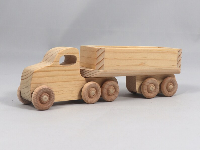Handmade Wood Toy Semi Tractor Trailer Truck Crafted from Unfinished Bare Wood From My Play Pal Collection