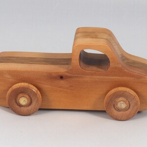 Handmade wooden toy pickup truck handmade from oak, poplar, and birch hardwoods with a satin polyurethane finish from my Play Pal Collection.