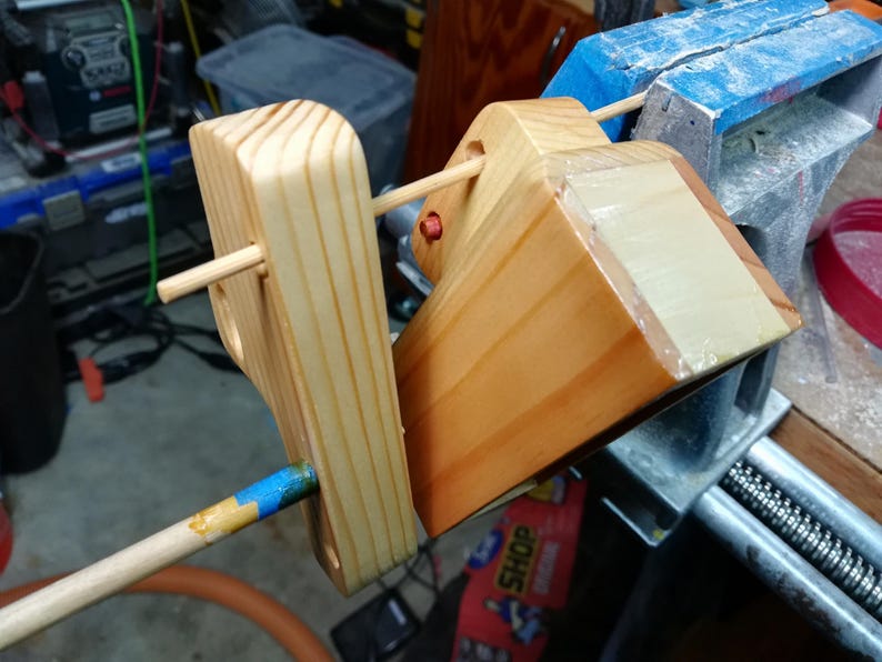 Handmade wooden toy tractor trailer semi truck finished with clear shellac. Crafted from natural wood using traditional woodworking tools. Approximate size 7 inches long. Made in Tallahassee, Florida, USA from Odin's Toy Factory Play Pal Collection.