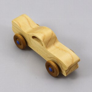 Handmade Wood Toy Car Miniature Pocket Size Itty Bitty Caddy Finished with Mineral Oil, Beeswax, and Metallic Sapphire Blue Acrylic Paint