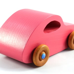 Wood Toy Car, Handmade and Finished with Pink and Metallic Sapphire Blue Acrylic Paint and Amber Shellac from the Play Pal Collection image 3