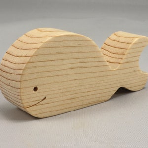 Handmade unfinished wooden whale toy cutout, chunky freestanding and stackable, sanded smooth and ready to paint, natural wood blank for kids craft and ocean theme play.
