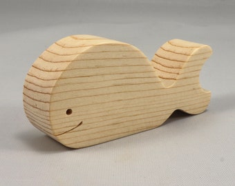 Handmade Wooden Toy Whale Cutout: Unfinished, Chunky, Freestanding, Stackable