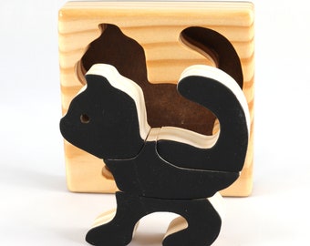 Handmade Wooden Cat Tray Puzzle: Simple Four-Pieces