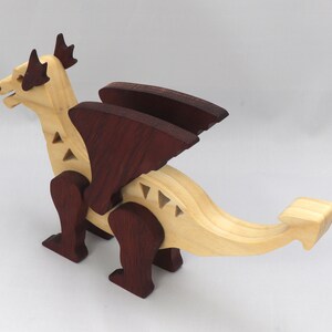 Handmade Wood Dragon Fantasy Animal Figurine Made From Select Grade Contrasting Hardwoods And Finished With A Custom Blend Of Oils and Waxes