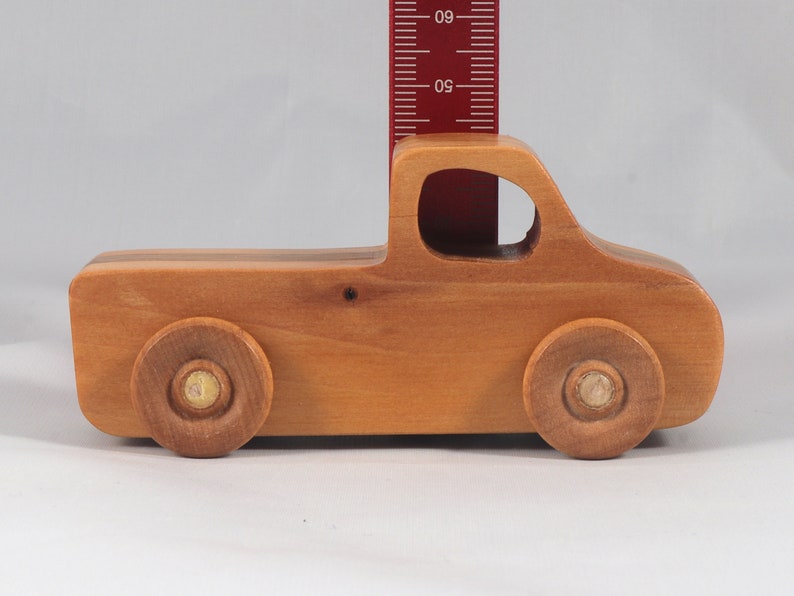 Handmade wooden toy pickup truck handmade from oak, poplar, and birch hardwoods with a satin polyurethane finish from my Play Pal Collection.