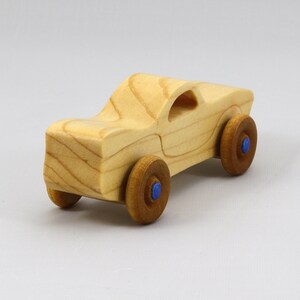 Handmade Wood Toy Car Miniature Pocket Size Itty Bitty Caddy Finished with Mineral Oil, Beeswax, and Metallic Sapphire Blue Acrylic Paint
