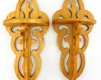 Pair of Victorian Fretwork Style Wall Shelves Handmade from Select Grade Hardwood and Hand Finished with Satin Polyurethane