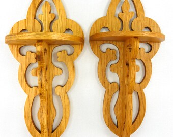 Handmade Oak Fretwork Wall Shelves: Victorian Style Pair - Made To Order