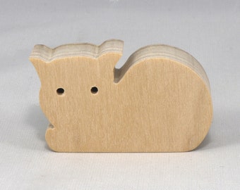 Handmade Wooden Cat Cutout, Unfinished Mini Animal Toy, Made In The USA