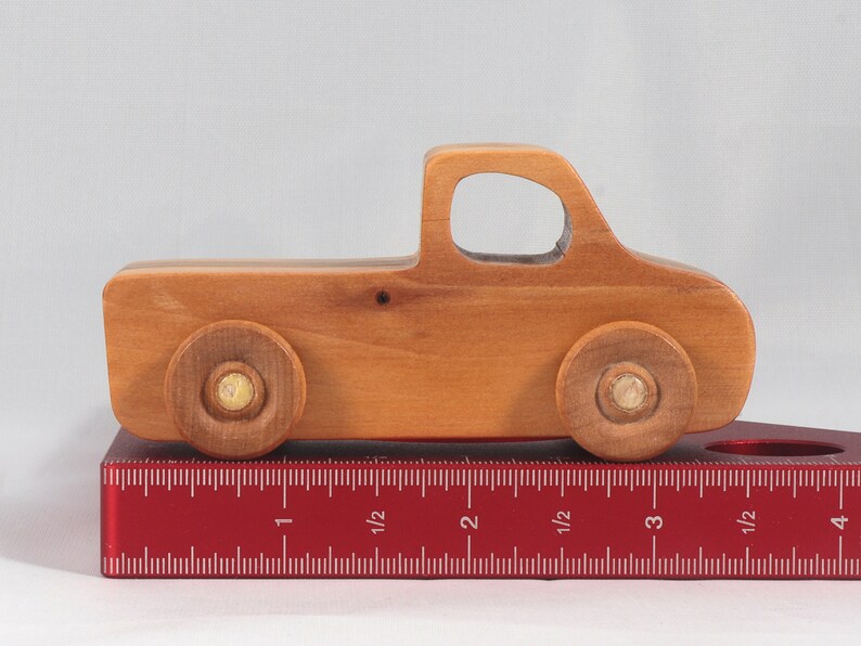 Handmade wooden toy pickup truck handmade from oak, poplar, and birch hardwoods with a satin polyurethane finish from my Play Pal Collection.