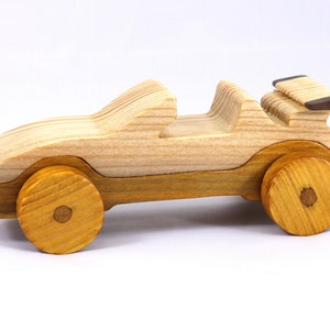 Wooden Toy Car Convertible Handmade and Finished With Amber And Clear Shellac One of Ten Cara In My Speedy Wheels Collection