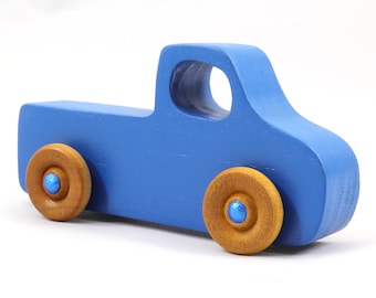 Wood Toy Pickup Truck Handmade Painted Indigo Blue, Metallic Saphire Blue, Amber Shellac From My Play Pal Collection - Made To Order