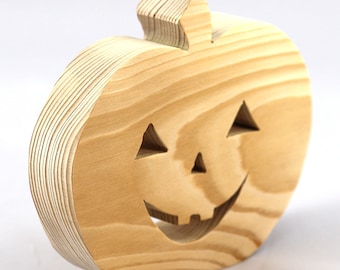 Wood Jack-o-Lantern Cutout, Handmade, Freestanding, Unpainted, Ready to Paint, for Halloween Decoration, Toys, or Kids Crafts