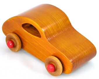 Wood Toy Car Classic 1957 Bug Handmade and Finished with Amber Shellac  and Bright Red Trim from My Play Pal Collection