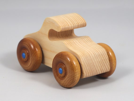 Wooden Toy Car: Shellac Finish, Sapphire Blue Trim - Etsy