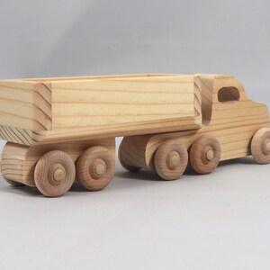 Handmade Wood Toy Semi Tractor Trailer Truck Crafted from Unfinished Bare Wood From My Play Pal Collection