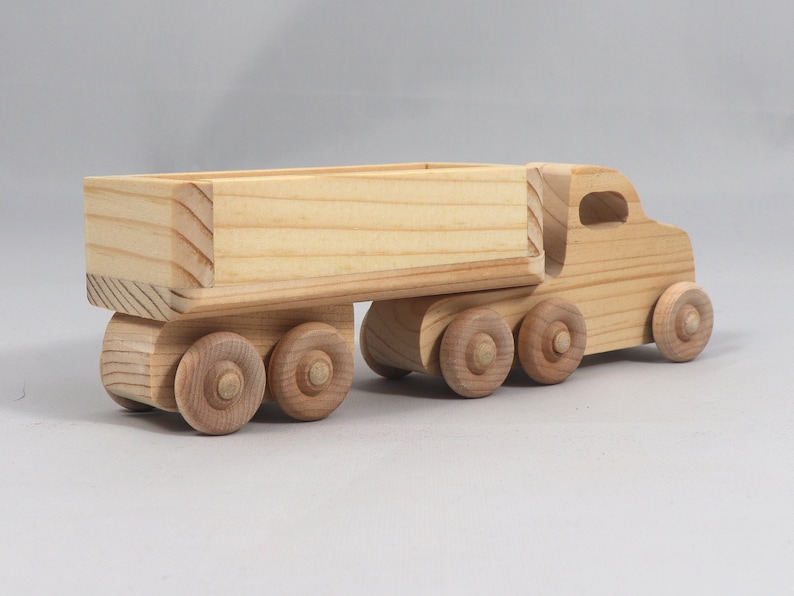 Handmade Wood Toy Semi Tractor Trailer Truck Crafted from Unfinished Bare Wood From My Play Pal Collection