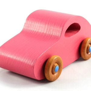 Wood Toy Car, Handmade and Finished with Pink and Metallic Sapphire Blue Acrylic Paint and Amber Shellac from the Play Pal Collection image 1