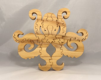 Handmade Wooden Octopus Puzzle: Advanced Kids & Adults