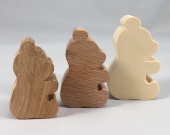 Handmade Wooden Toy Teddy Bear: Unfinished Cutout
