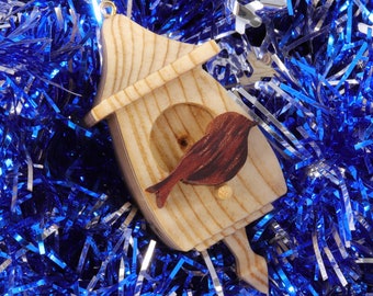 Wooden Miniature Birdhouse Ornament