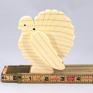 Handmade 3D layered freestanding wooden turkey figurine, unfinished and unpainted. Perfect for Thanksgiving decor, crafts, or as a toy.