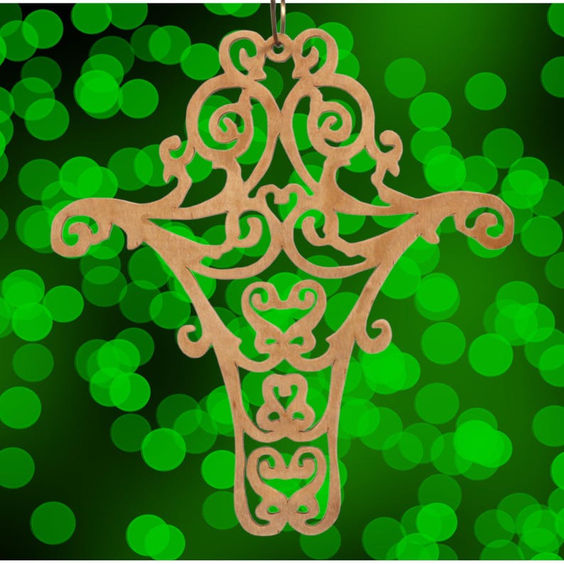 Handmade Wooden Victorian Style Fretwork Cross Christmas Tree Ornament - Made In USA