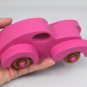 Wood Toy Car Handmade And Finished With Hot Pink Acrylic Paint and Amber Shellac From My Fat Fendered Ford Collection
