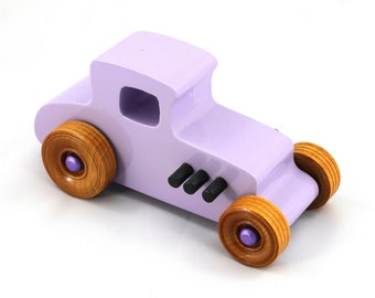 Wood Toy Car, Hot Rod '27 T-Coupe, Handmade, Painted Lavender, Purple, Black, and Amber, from the Freaky Ford Collection, Made To Order