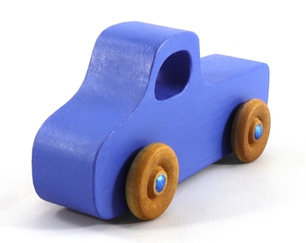 Wooden Toy Pickup Truck Handmade Painted Blue With Metallic Sapphire Blue Trim From My Play Pal Collection Made To Order