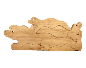Handmade Wooden Stacking Puzzle: Gecko Family