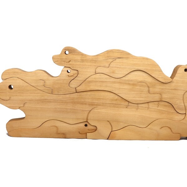 Wooden Gecko Animal Family Stacking Puzzle Handmade From Select Grade Hardwood And Finished With Clear Shellac Made In America
