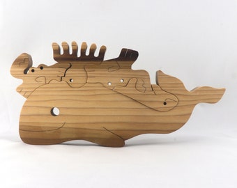 Ocean Animal Stacker Puzzle, Whale, Crabs, Octopus, Fish. Handmade from Select Grade Hardwood and Finished with Mineral Oil and Beeswax