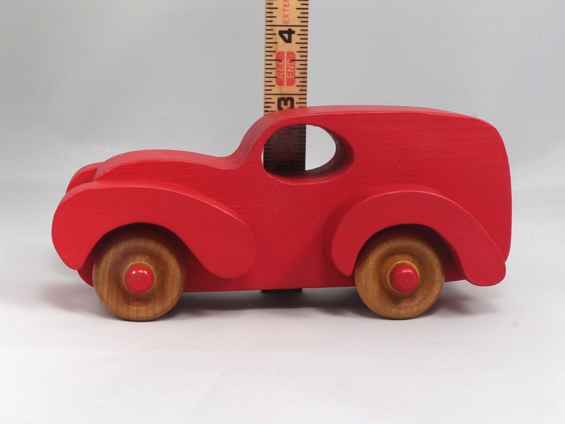 Wood Toy Truck Fat Fendered Panel Wagon Handmade And  Painted With Bright Red Acrylic Paint With Wheels Hand Finished With Nonmarring Amber Shellac From My Fat Fendered Collection
