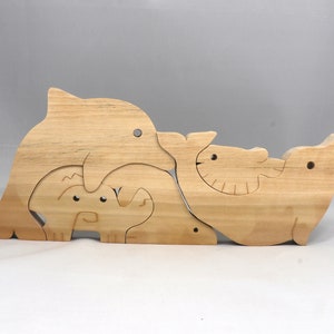 Handmade Wooden Sea Life Puzzle: Dolphin, Crab, Seal & Fish