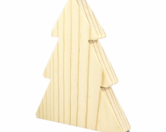 Wooden Christmas Tree Cutout Handmade Unfinished Freestanding Sanded Paintable and Ready to Paint for Crafts, Toys, and Decoration