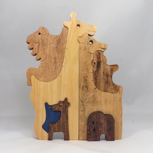 Safari Animal Puzzle, Handmade From Premium Hardwood Wood and Hand Finished, Free Standing, Standalone, and Stackable
